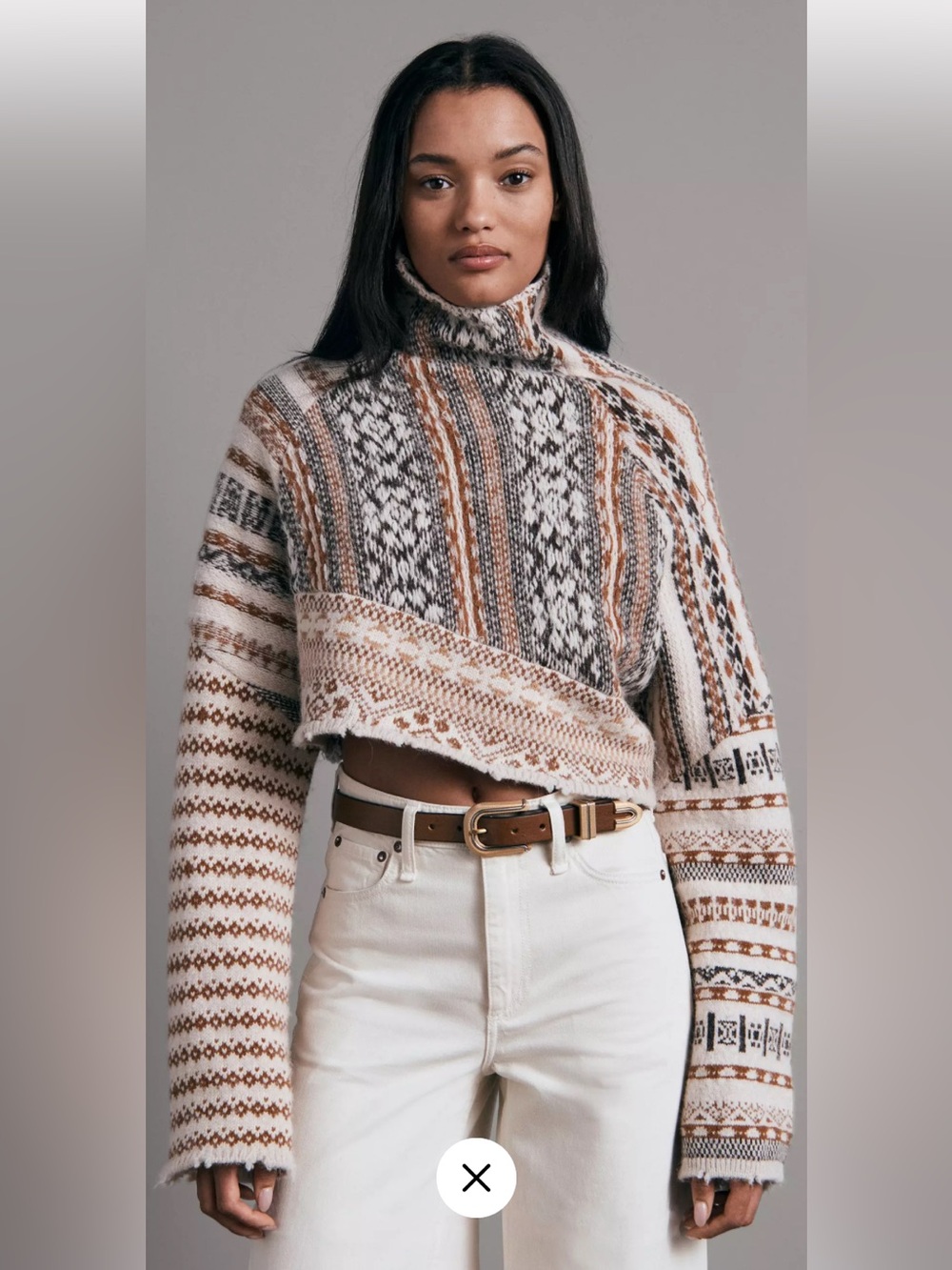 rag & bone Hollis Wool Cropped Asymmetrical Fair Isle Turtleneck Sweater Size S